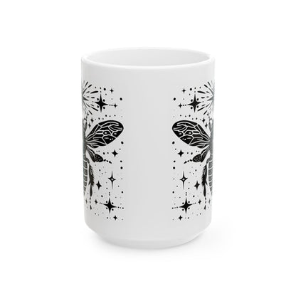 Celestial Bee Mug | Cosmic Insect 15oz Ceramic Coffee Cup | Witchy Art Gift