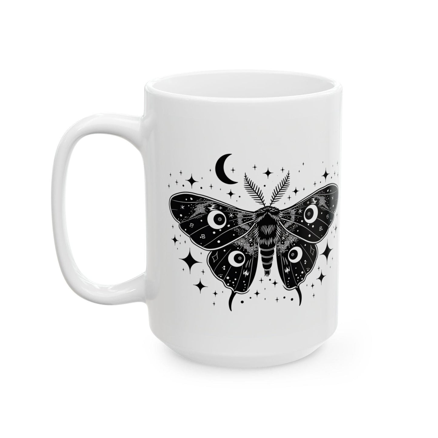 Celestial Moth Ceramic Mug | Cosmic Luna Moth Coffee Cup (15 oz)