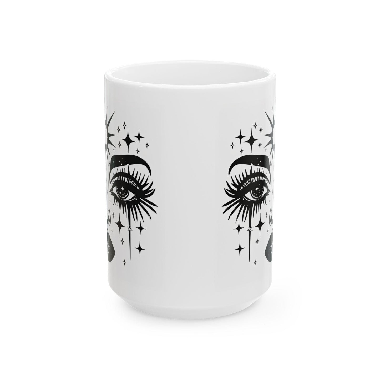 Celestial Goddess Mug | Cosmic Eyes 15oz Ceramic Coffee Cup (Witchy Astrology Art)