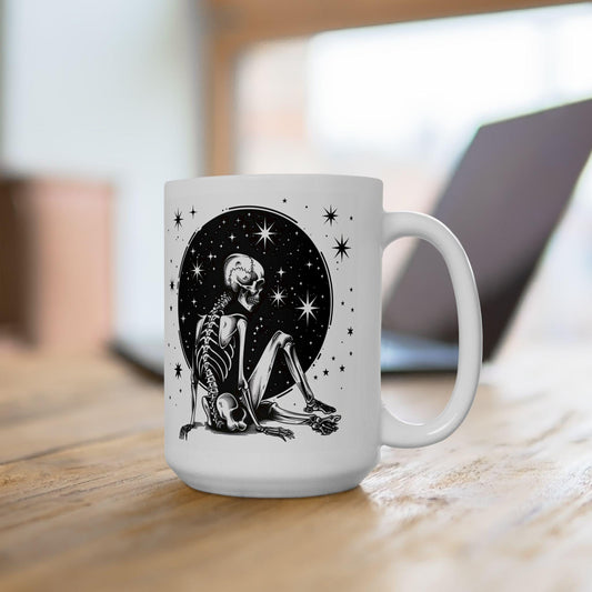 Starlit Skeleton Ceramic Mug | Gothic Celestial Coffee Cup (15 oz)