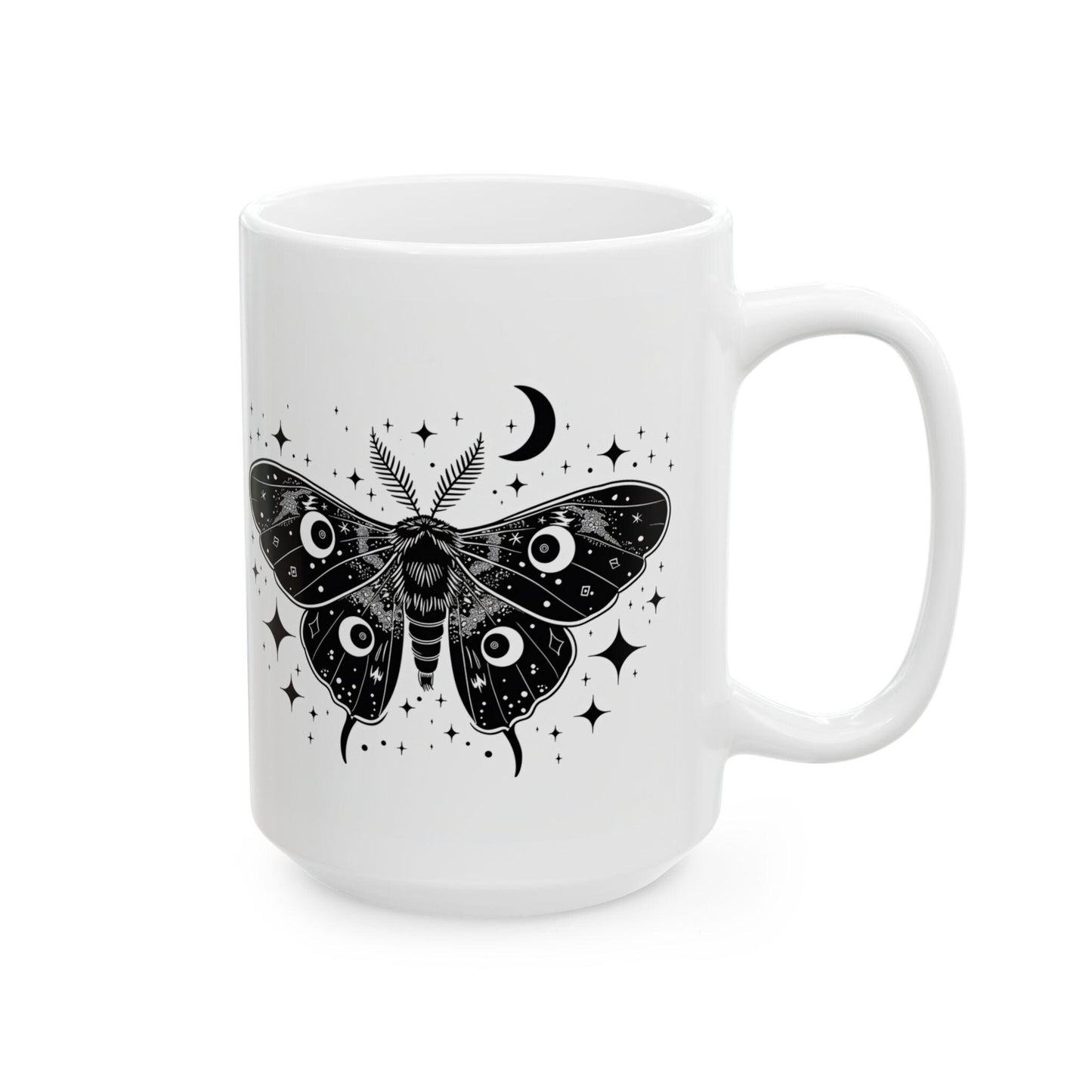 Celestial Moth Ceramic Mug | Cosmic Luna Moth Coffee Cup (15 oz)