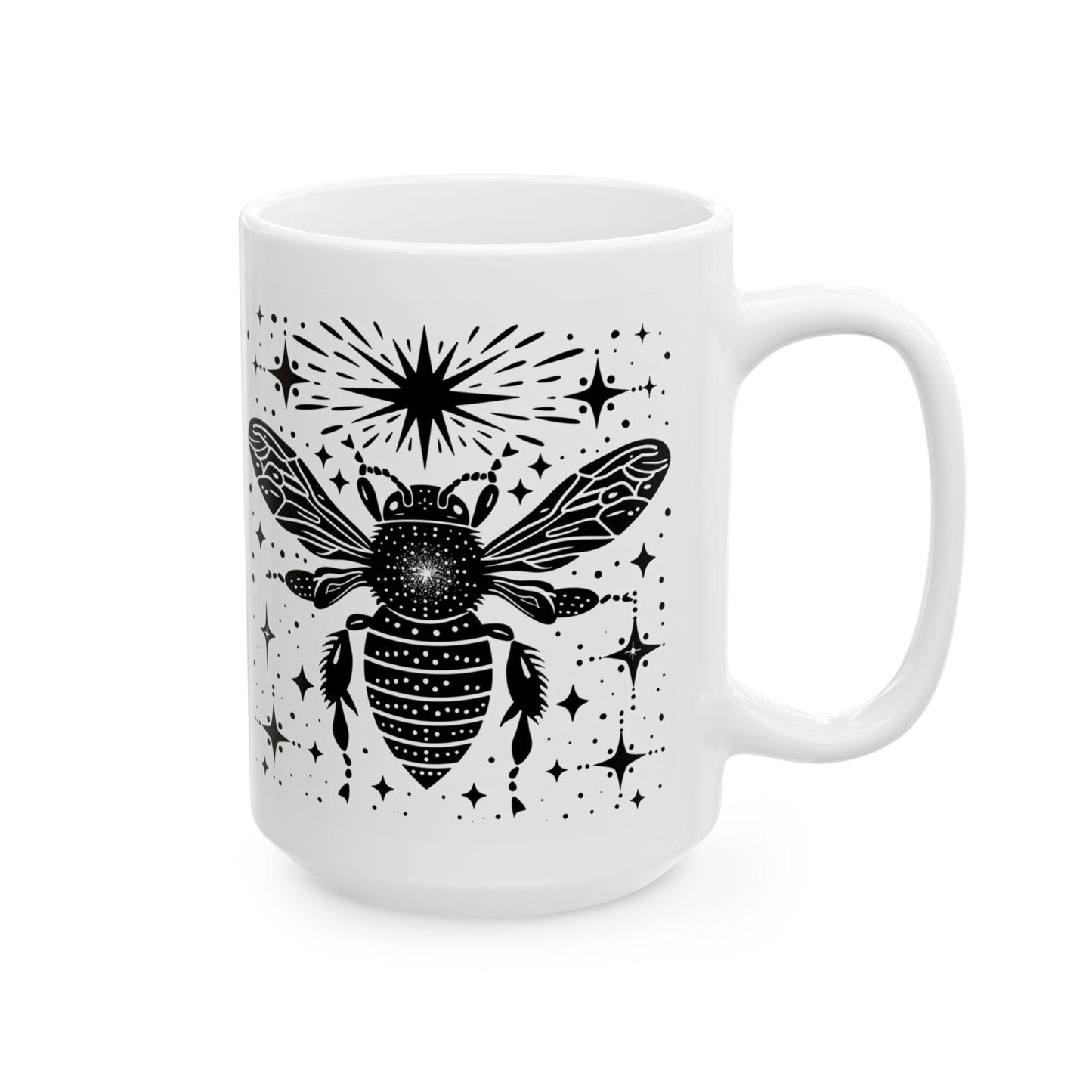 Celestial Bee Mug | Cosmic Insect 15oz Ceramic Coffee Cup | Witchy Art Gift