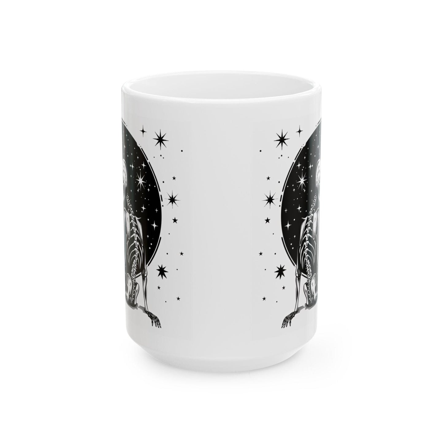 Starlit Skeleton Ceramic Mug | Gothic Celestial Coffee Cup (15 oz)