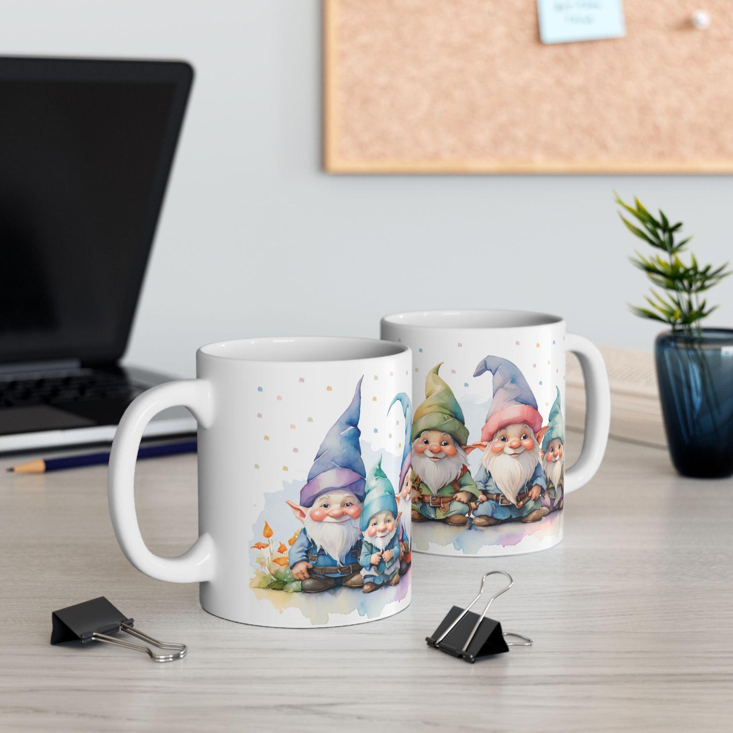 ColorFlow Gnome Friends Mug | Whimsical Watercolor Ceramic Coffee Cup