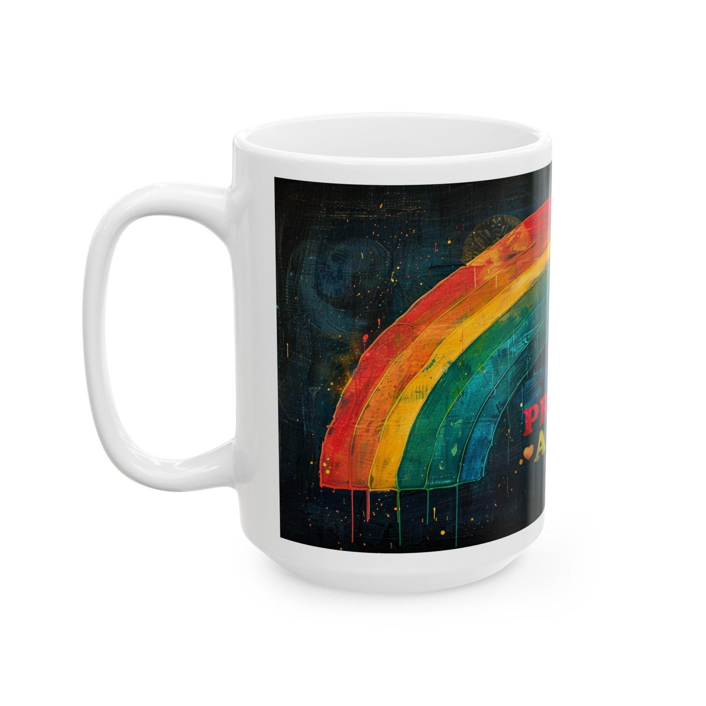 Proud Ally Rainbow Ceramic Mug | 15 oz Coffee Cup, Pride Art