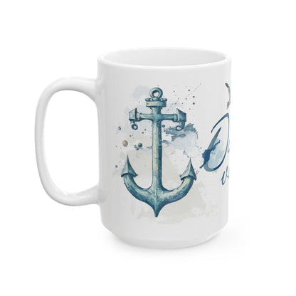 Ocean Vibes Watercolor Anchor Lighthouse Mug | Coastal Nautical Coffee Cup
