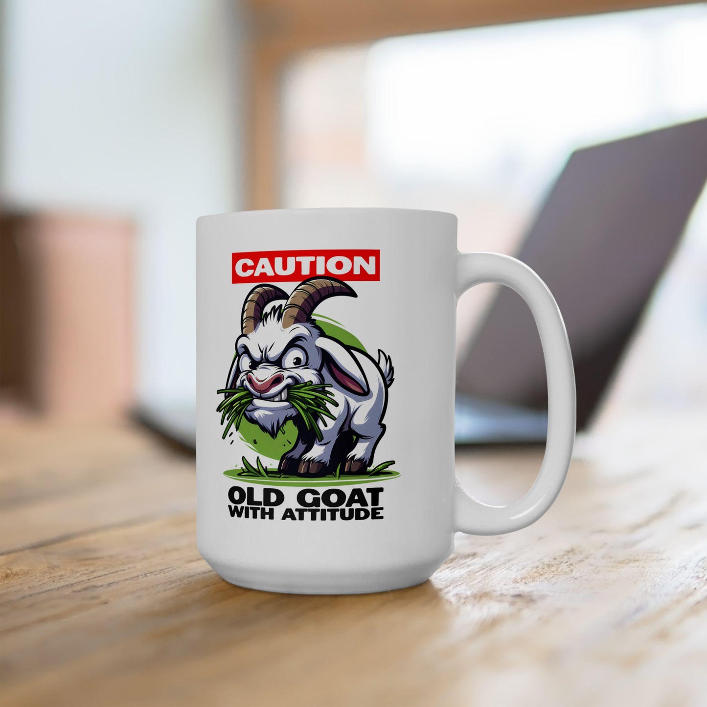Caution Goat Mug | Funny Animal Coffee Cup | 15oz Ceramic Mug