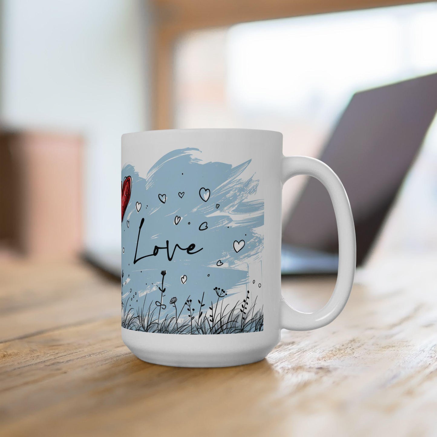ColorFlow Ceramic Mug | Whimsical Girl Art, 15oz Coffee Cup