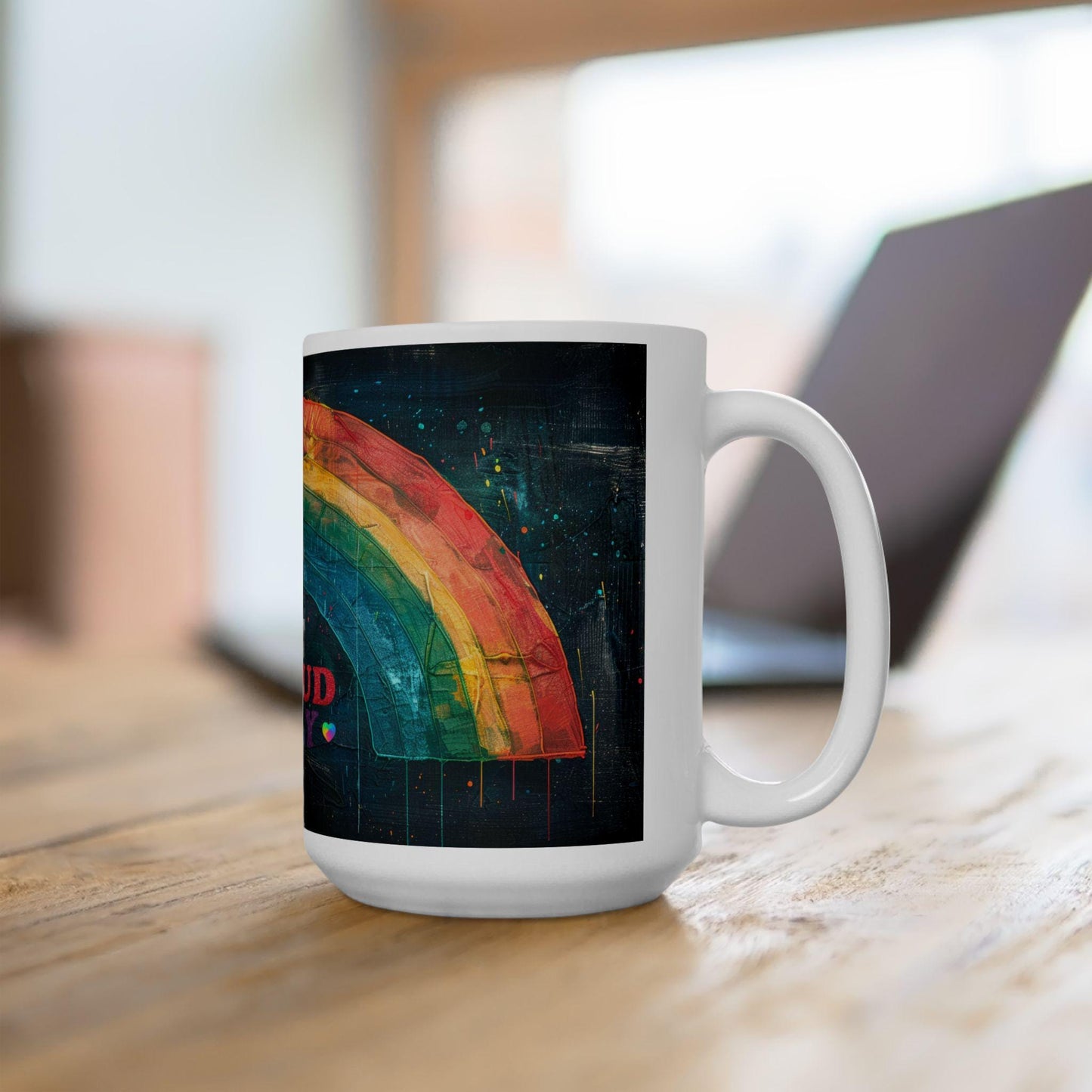 Proud Ally Rainbow Ceramic Mug | 15 oz Coffee Cup, Pride Art