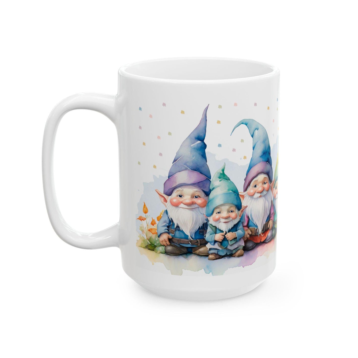 ColorFlow Gnome Friends Mug | Whimsical Watercolor Ceramic Coffee Cup