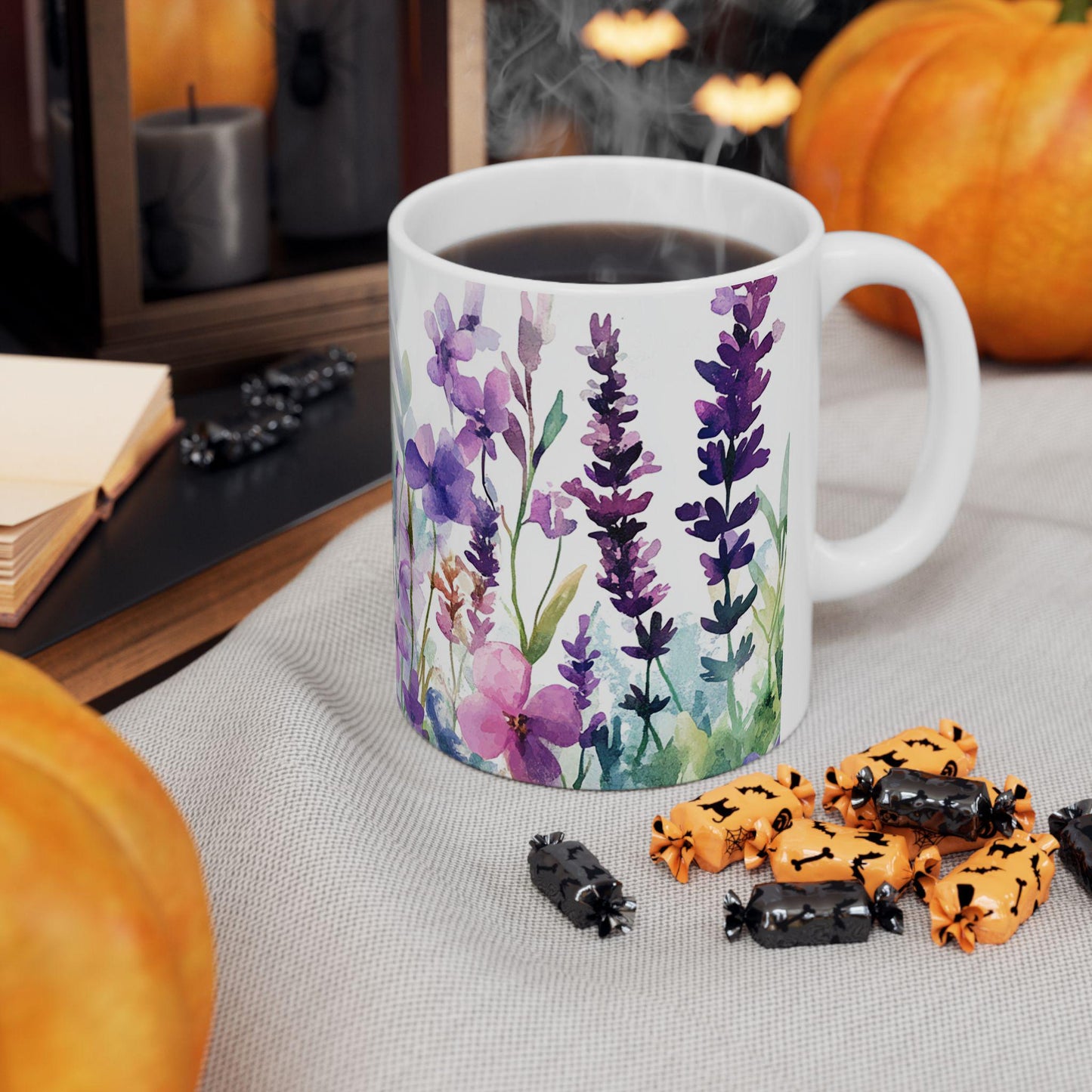 Watercolor Butterfly Garden Mug | 15oz Ceramic Coffee Cup, Nature Lover Gift