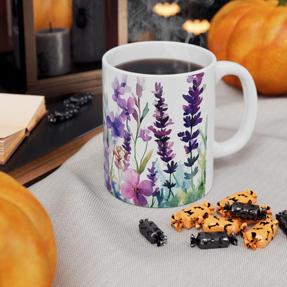 Watercolor Butterfly Garden Mug | 15oz Ceramic Coffee Cup, Nature Lover Gift