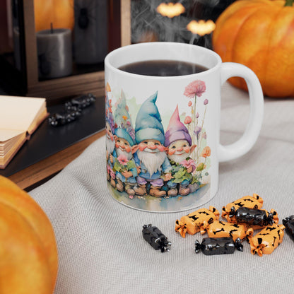 Garden Gnome Mug | Whimsical Floral Ceramic Coffee Cup | 15oz Capacity
