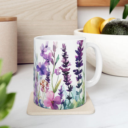 Watercolor Butterfly Garden Mug | 15oz Ceramic Coffee Cup, Nature Lover Gift
