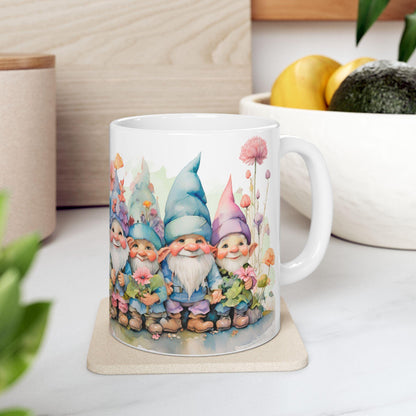 Garden Gnome Mug | Whimsical Floral Ceramic Coffee Cup | 15oz Capacity