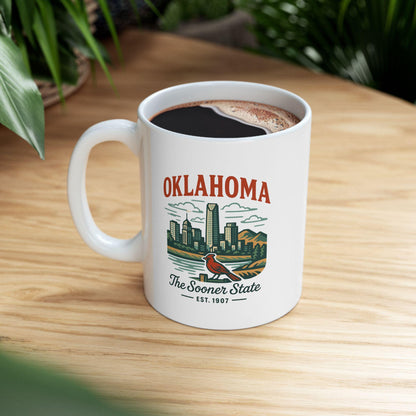 Oklahoma Skyline Mug | The Sooner State Ceramic Coffee Cup | Vintage Travel Gift