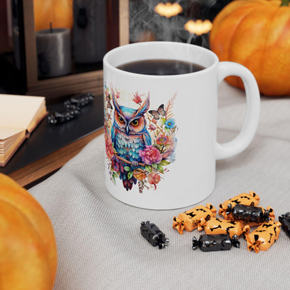 Mystic Owl Ceramic Mug | Vibrant Floral Coffee Cup (15 oz)