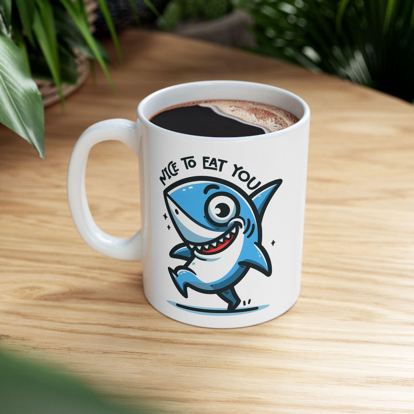 Funny Shark Mug | "Nice To Eat You" Ocean Coffee Cup, 15oz Ceramic