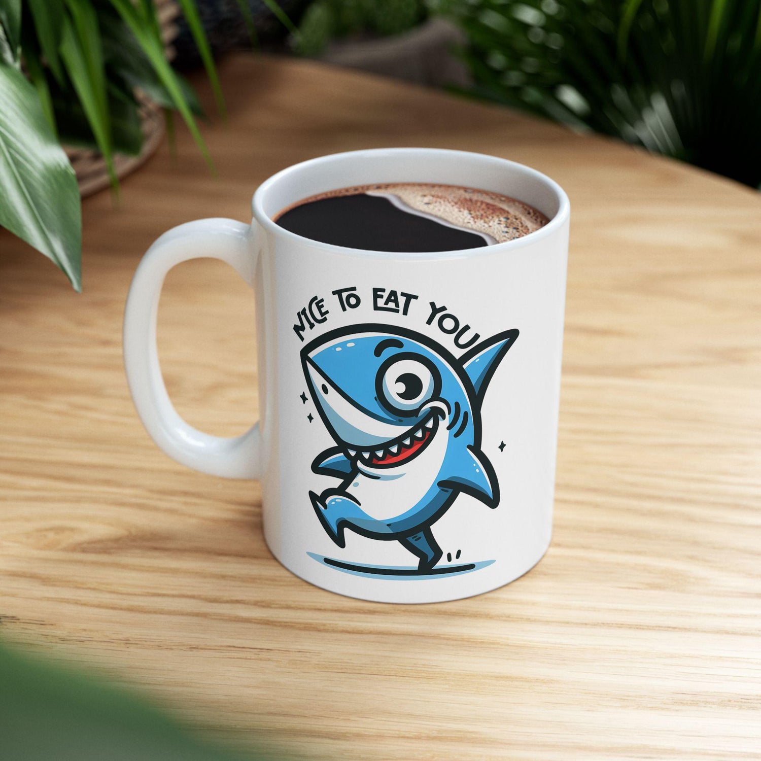 Funny Shark Mug | "Nice To Eat You" Ocean Coffee Cup, 15oz Ceramic