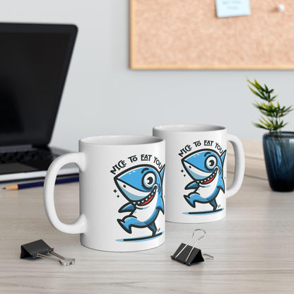 Funny Shark Mug | "Nice To Eat You" Ocean Coffee Cup, 15oz Ceramic