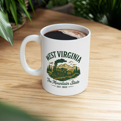 West Virginia Mountain State Train Mug | 15oz Ceramic Coffee Cup