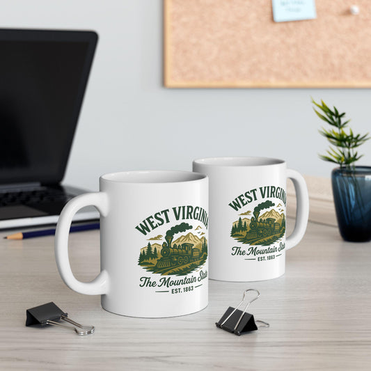 West Virginia Mountain State Train Mug | 15oz Ceramic Coffee Cup
