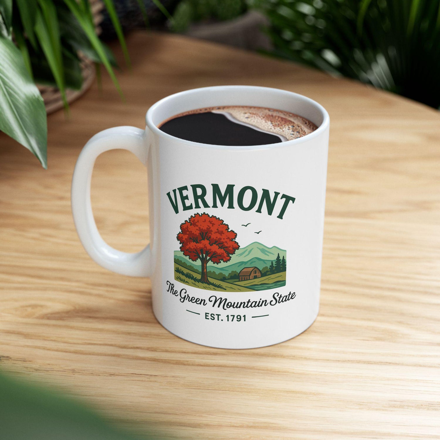 Vermont Green Mountain State Ceramic Mug | Autumn Landscape Coffee Cup (15 oz)