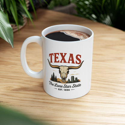 Texas Longhorn Ceramic Mug | Lone Star State Coffee Cup (15 oz)