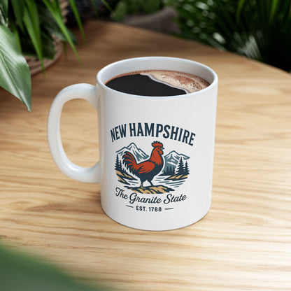 New Hampshire Rooster Mug | Granite State Coffee Cup | 15oz Ceramic Drinkware