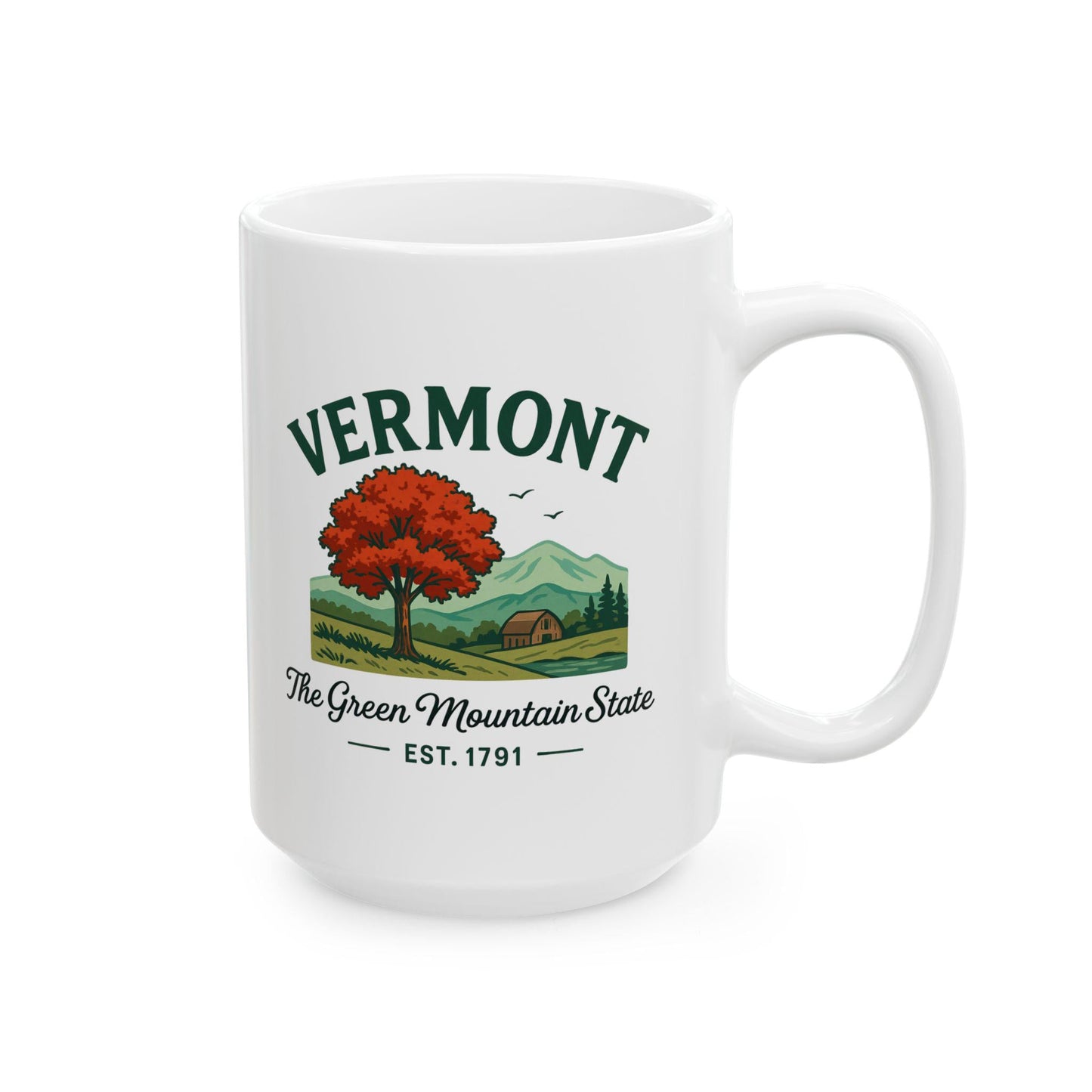 Vermont Green Mountain State Ceramic Mug | Autumn Landscape Coffee Cup (15 oz)