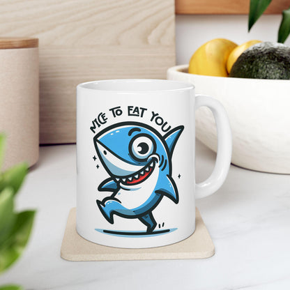 Funny Shark Mug | "Nice To Eat You" Ocean Coffee Cup, 15oz Ceramic