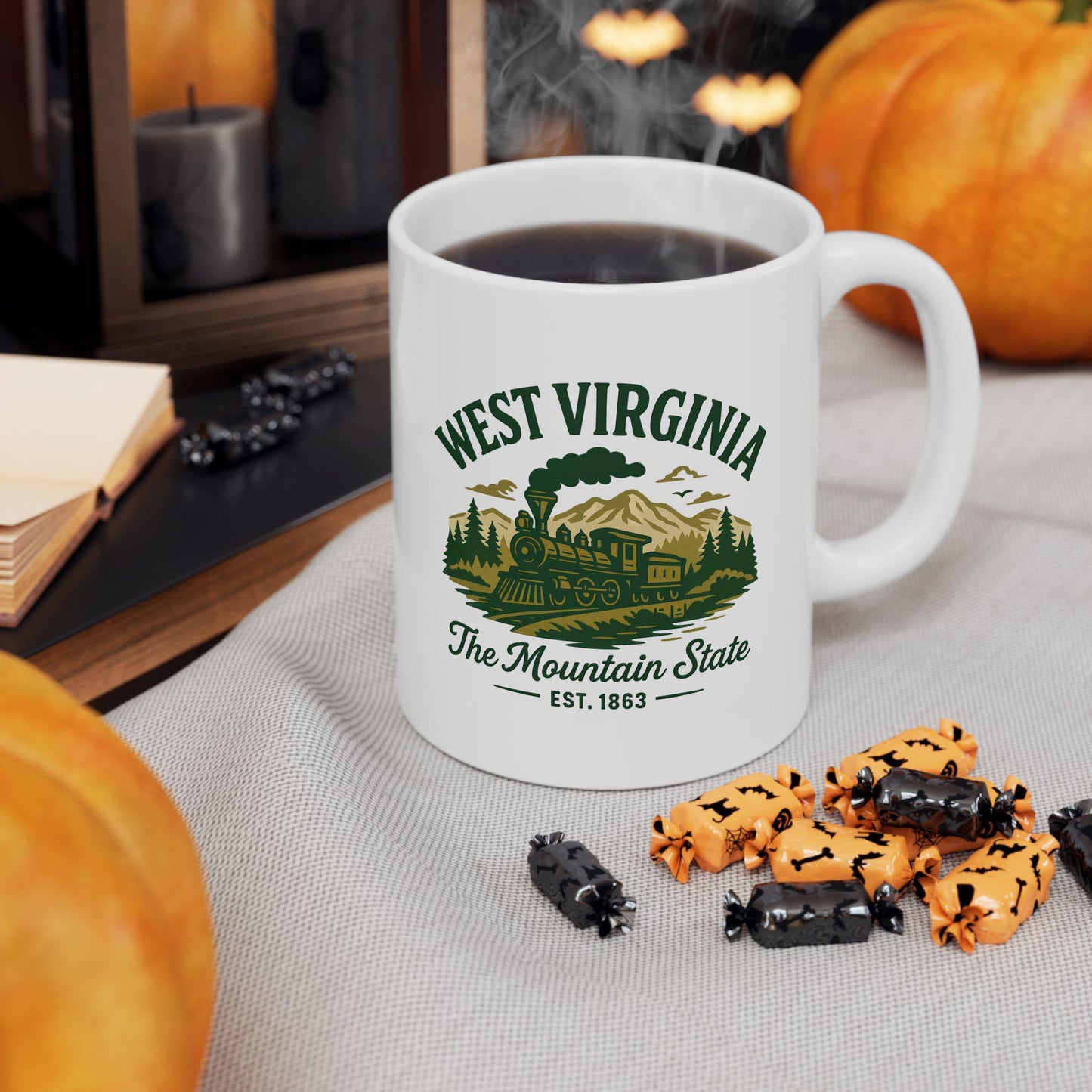 West Virginia Mountain State Train Mug | 15oz Ceramic Coffee Cup