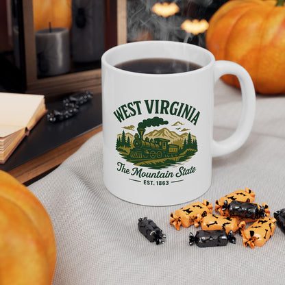 West Virginia Mountain State Train Mug | 15oz Ceramic Coffee Cup