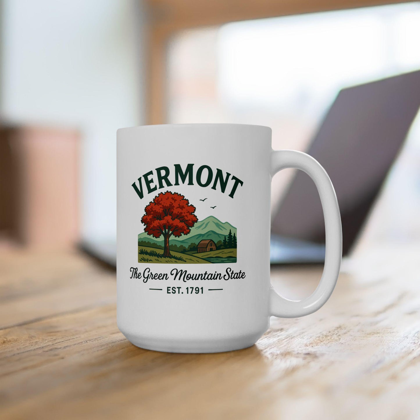 Vermont Green Mountain State Ceramic Mug | Autumn Landscape Coffee Cup (15 oz)