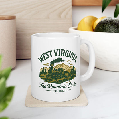West Virginia Mountain State Train Mug | 15oz Ceramic Coffee Cup