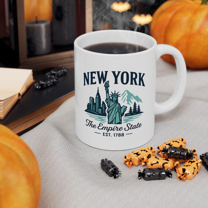 New York Empire State Mug | Statue of Liberty Ceramic Coffee Cup (15 oz)