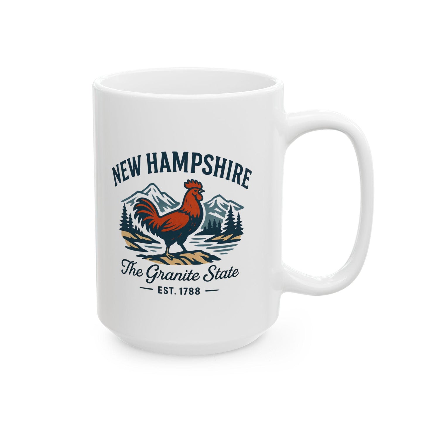 New Hampshire Rooster Mug | Granite State Coffee Cup | 15oz Ceramic Drinkware