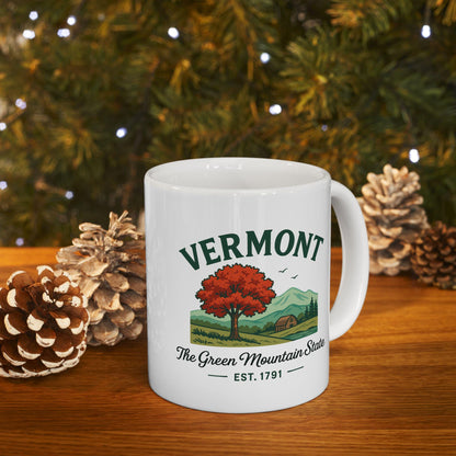 Vermont Green Mountain State Ceramic Mug | Autumn Landscape Coffee Cup (15 oz)