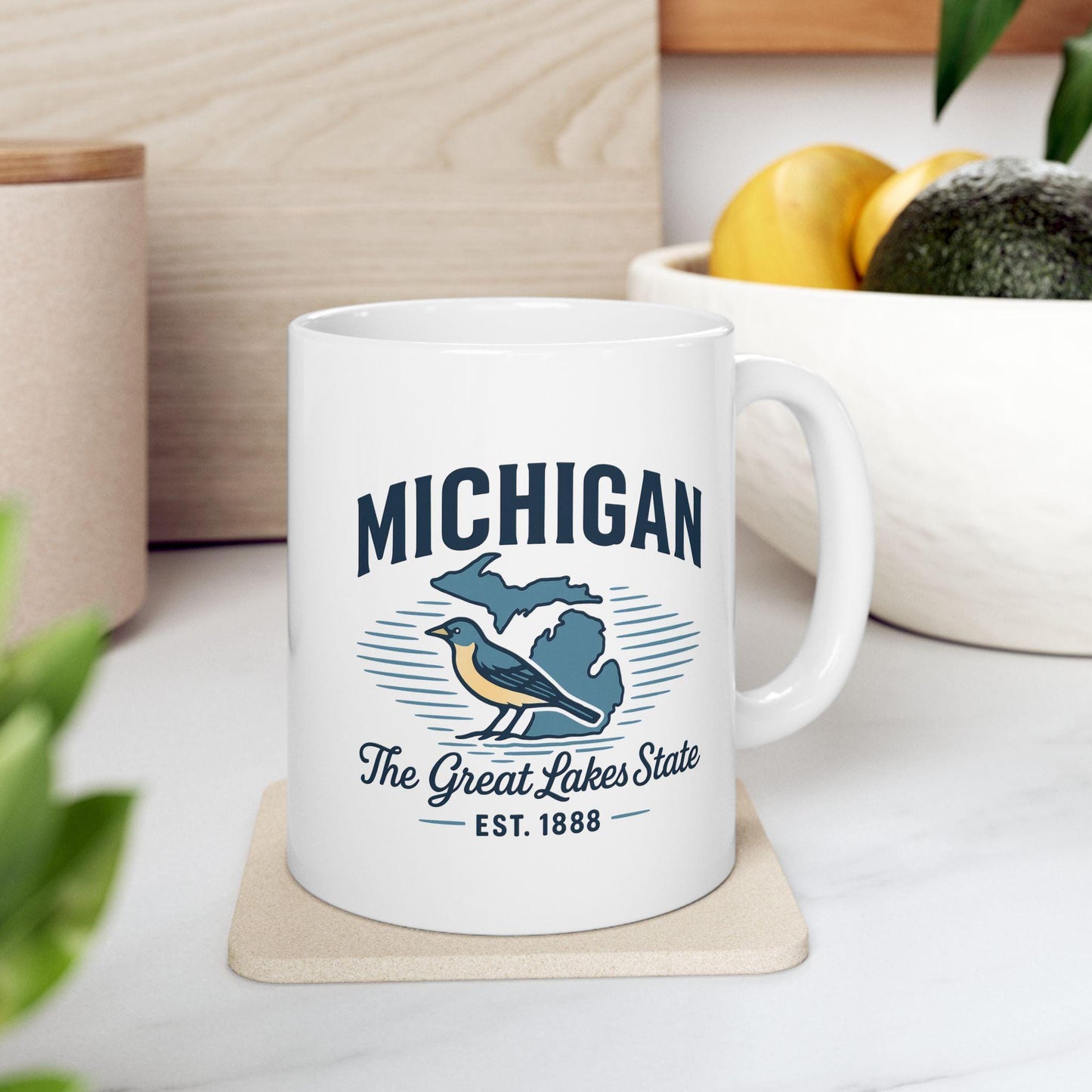 Michigan Great Lakes State Mug | Ceramic Coffee Cup with Bird Design