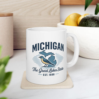 Michigan Great Lakes State Mug | Ceramic Coffee Cup with Bird Design