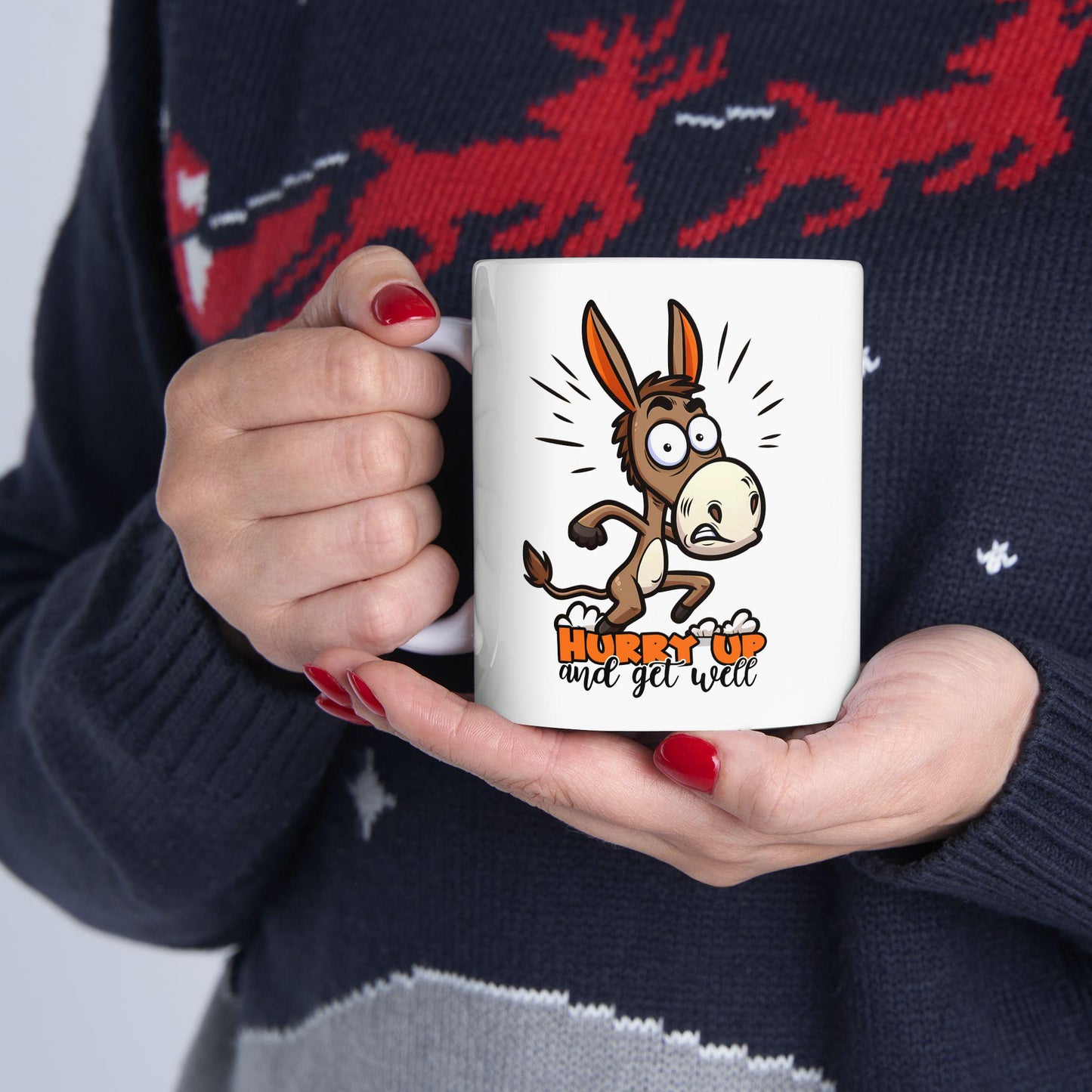 Funny Donkey Get Well Mug | Humorous Cartoon Coffee Cup (15 oz)