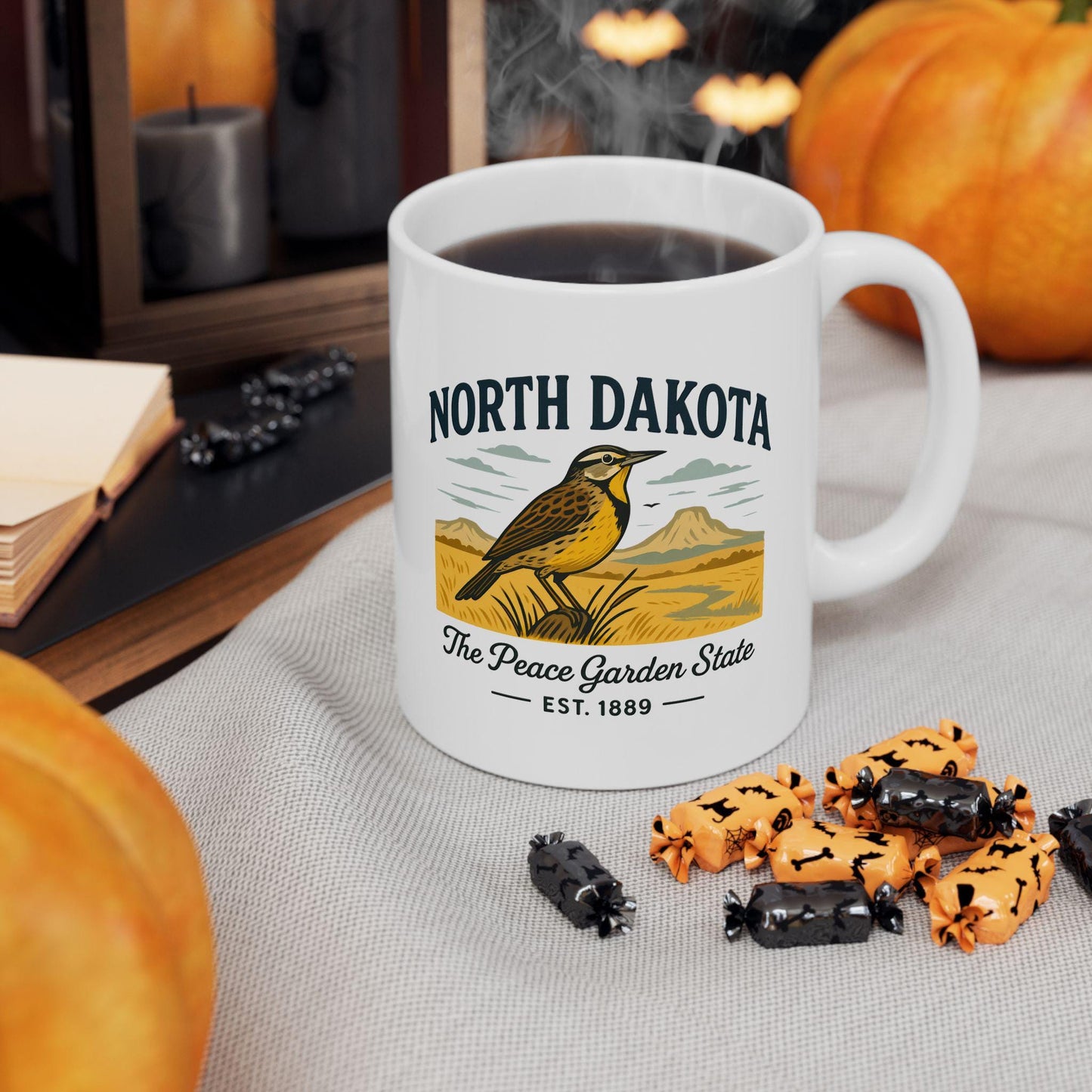 North Dakota Peace Garden State Mug | Western Meadowlark Coffee Cup (15oz Ceramic)