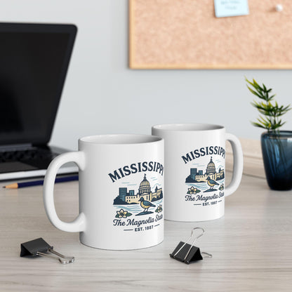 Mississippi Magnolia State Ceramic Mug | 15oz Coffee Cup with State Bird Design