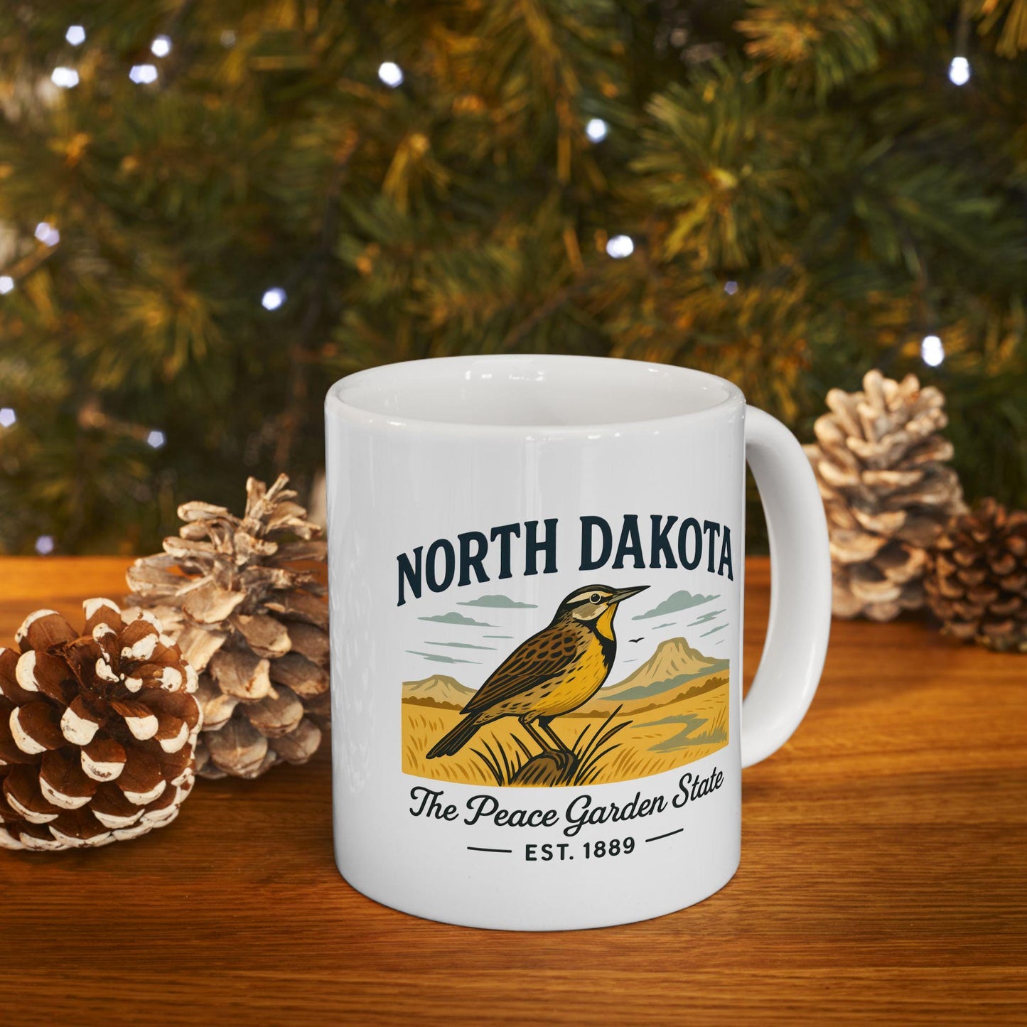 North Dakota Peace Garden State Mug | Western Meadowlark Coffee Cup (15oz Ceramic)