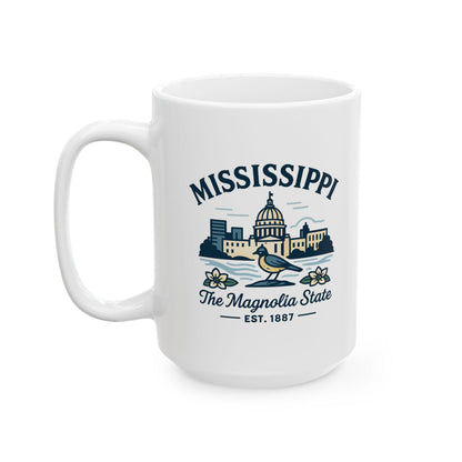 Mississippi Magnolia State Ceramic Mug | 15oz Coffee Cup with State Bird Design