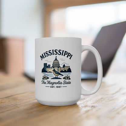 Mississippi Magnolia State Ceramic Mug | 15oz Coffee Cup with State Bird Design