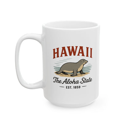 ColorFlow | Hawaii The Aloha State Mug | Hawaiian Monk Seal Coffee Cup | 15oz Ceramic Island Gift