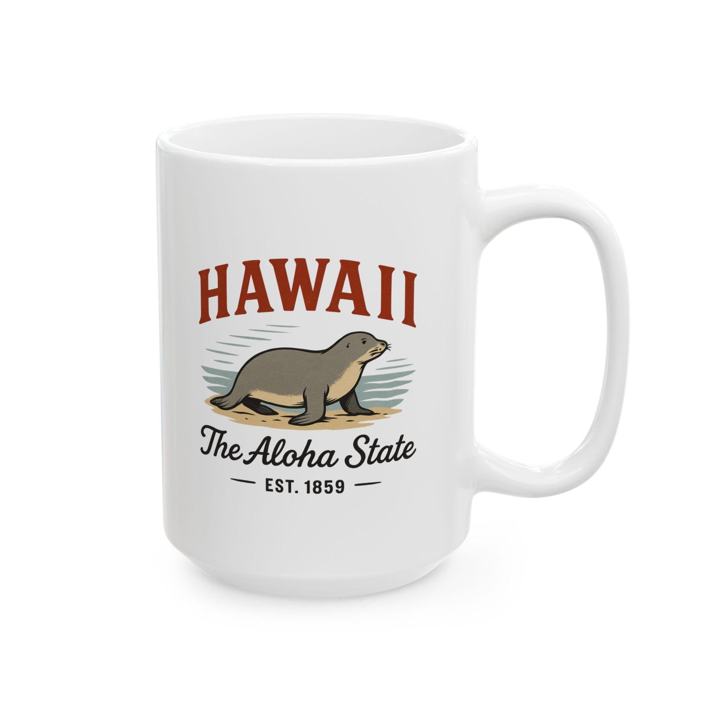 ColorFlow | Hawaii The Aloha State Mug | Hawaiian Monk Seal Coffee Cup | 15oz Ceramic Island Gift
