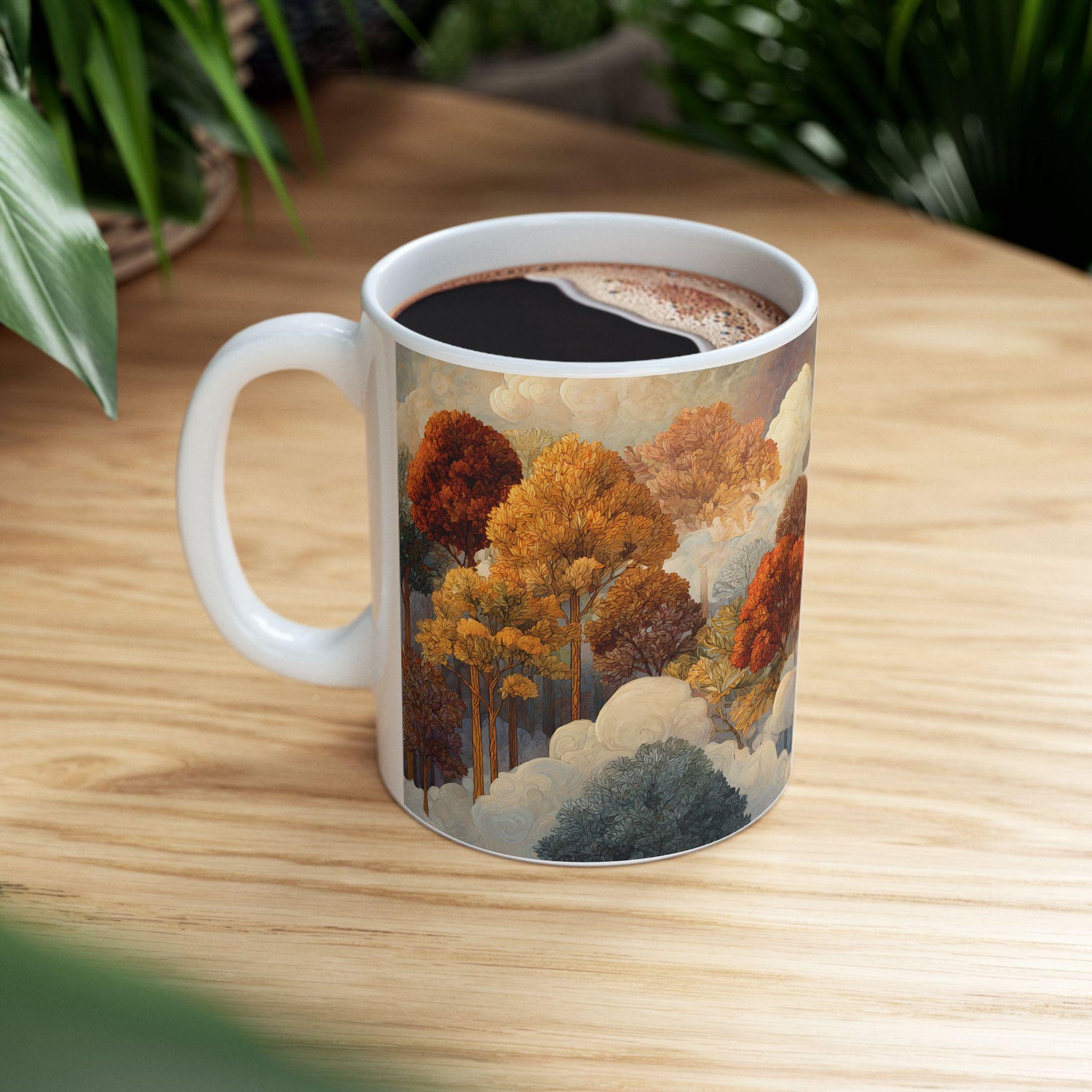 Artistic Autumn Forest Ceramic Mug | Dreamy Cloud Nature Coffee Cup