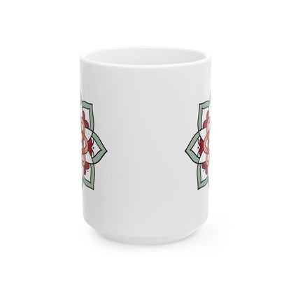 ColorFlow Mandala Ceramic Mug | 15oz Coffee Cup, Terracotta Mint Art